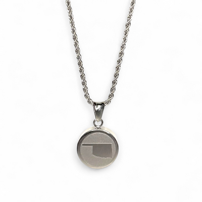 Oklahoma Map Engraved Charm Necklace - Silver