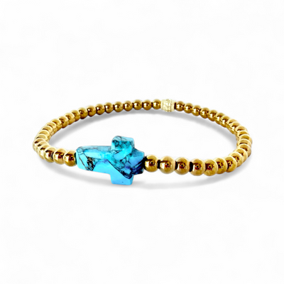 Gemstone Cross - Turquoise Blue- Gold