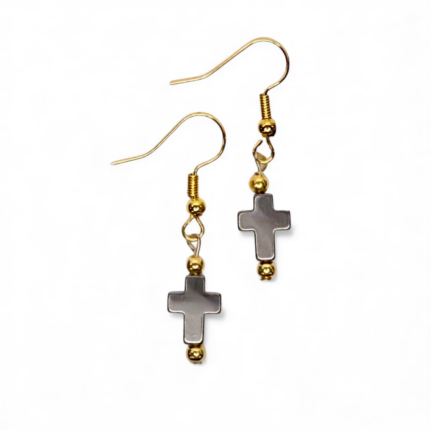 Cross Hematite Earring - Gold