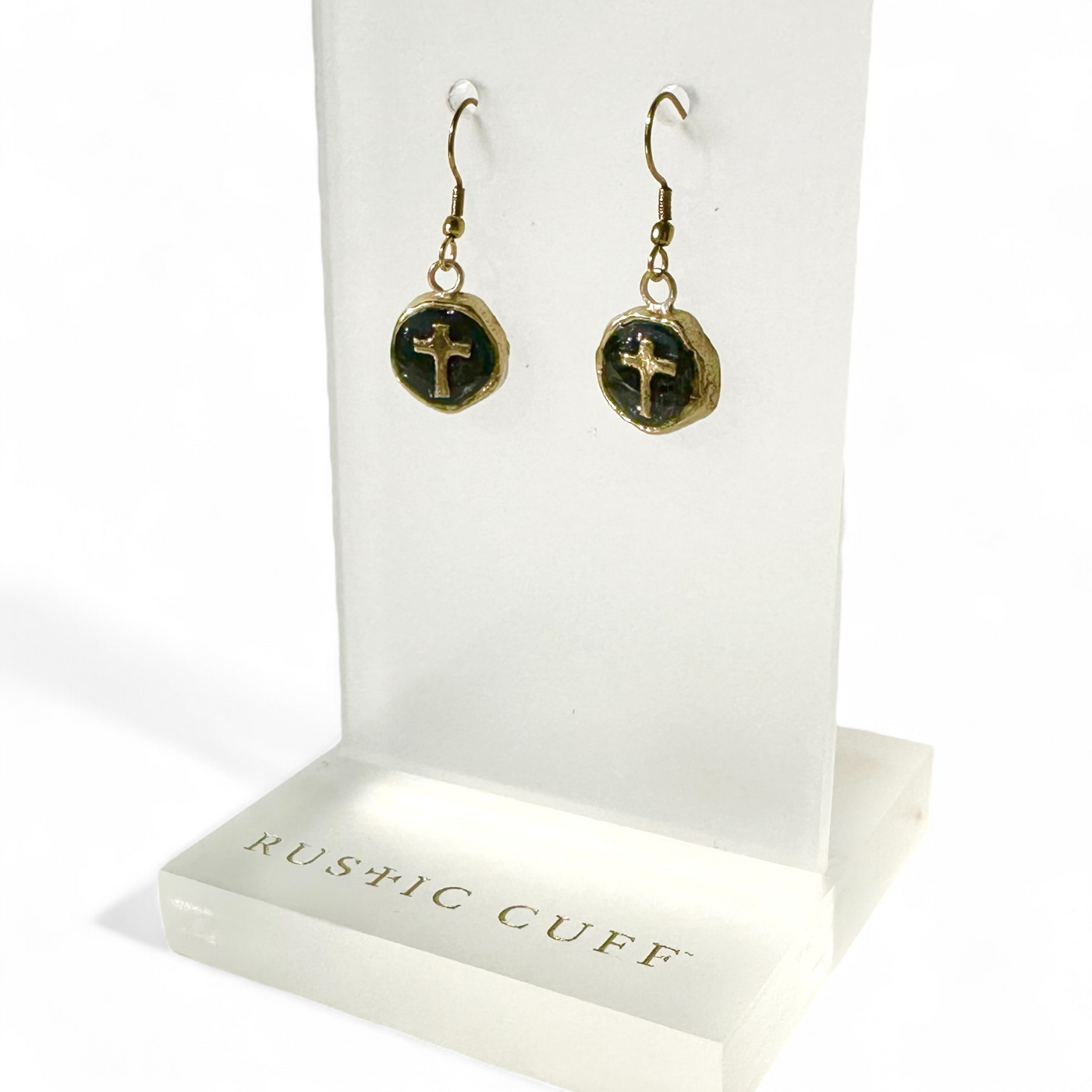 Constantina Coin Cross Earrings Metallic Black