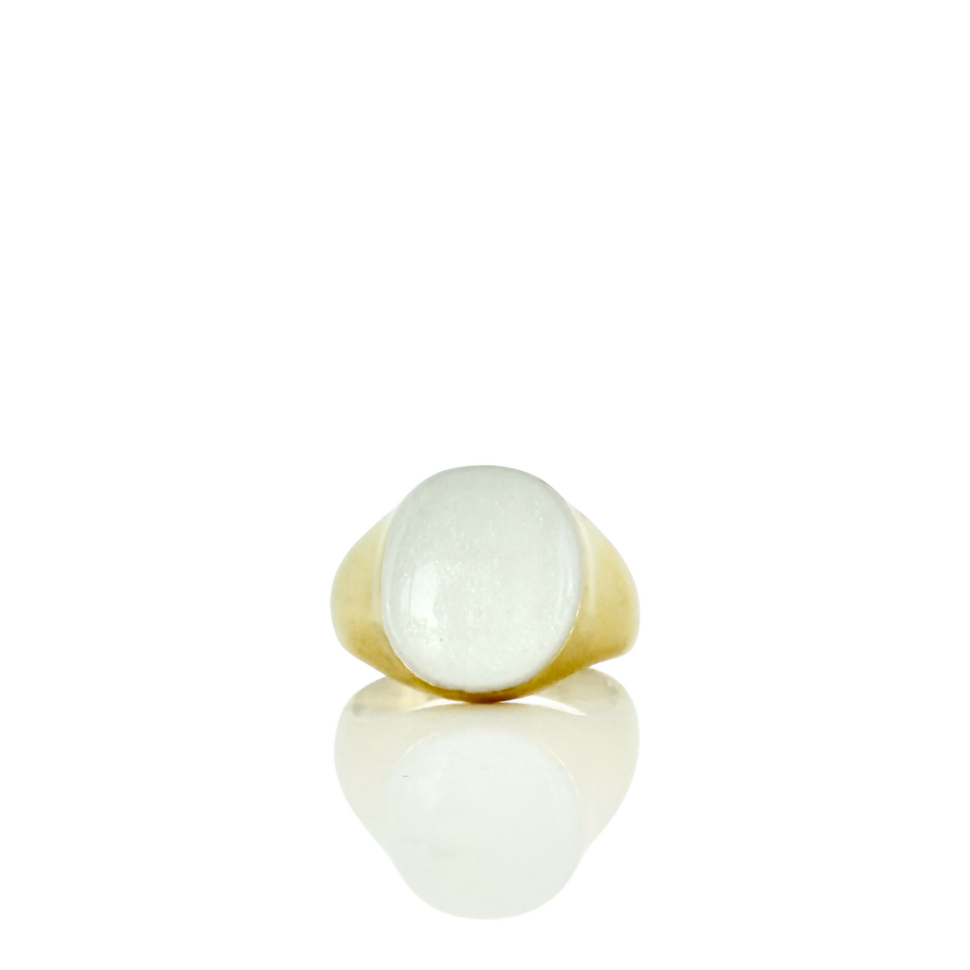 Pearl White Oval Domed Ring - Gold