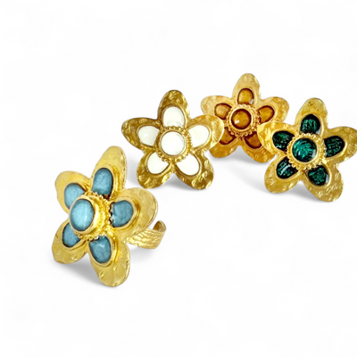 St. Tropez Quinpetal Ring - Sea Glass - Gold