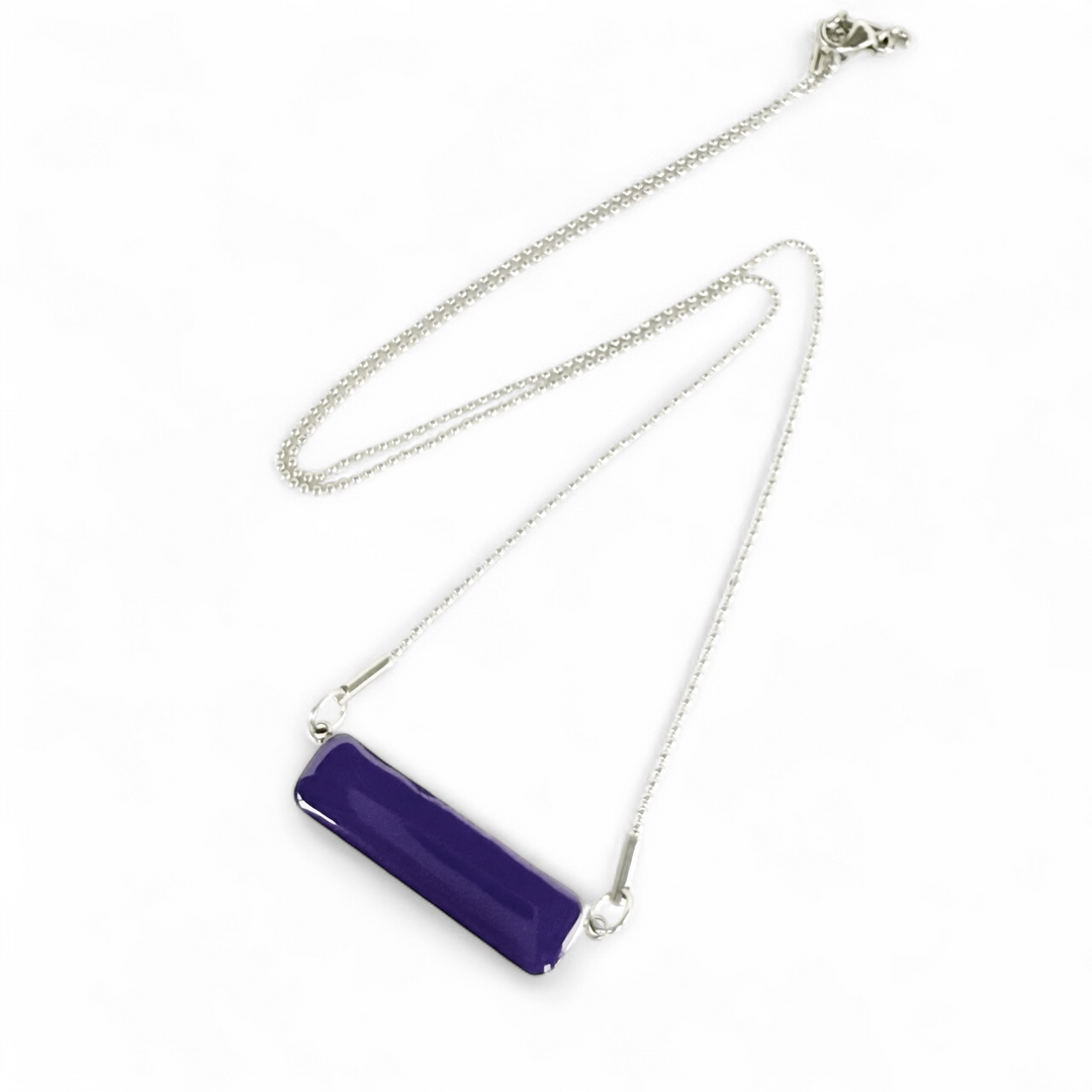 Horizontal Bar Necklace Deep Purple Silver
