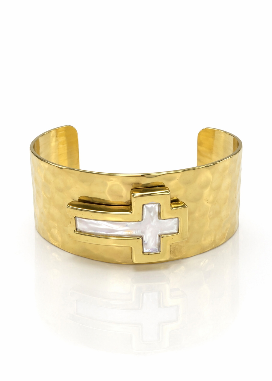1.0 Gold Raised Cross-Pearlized White