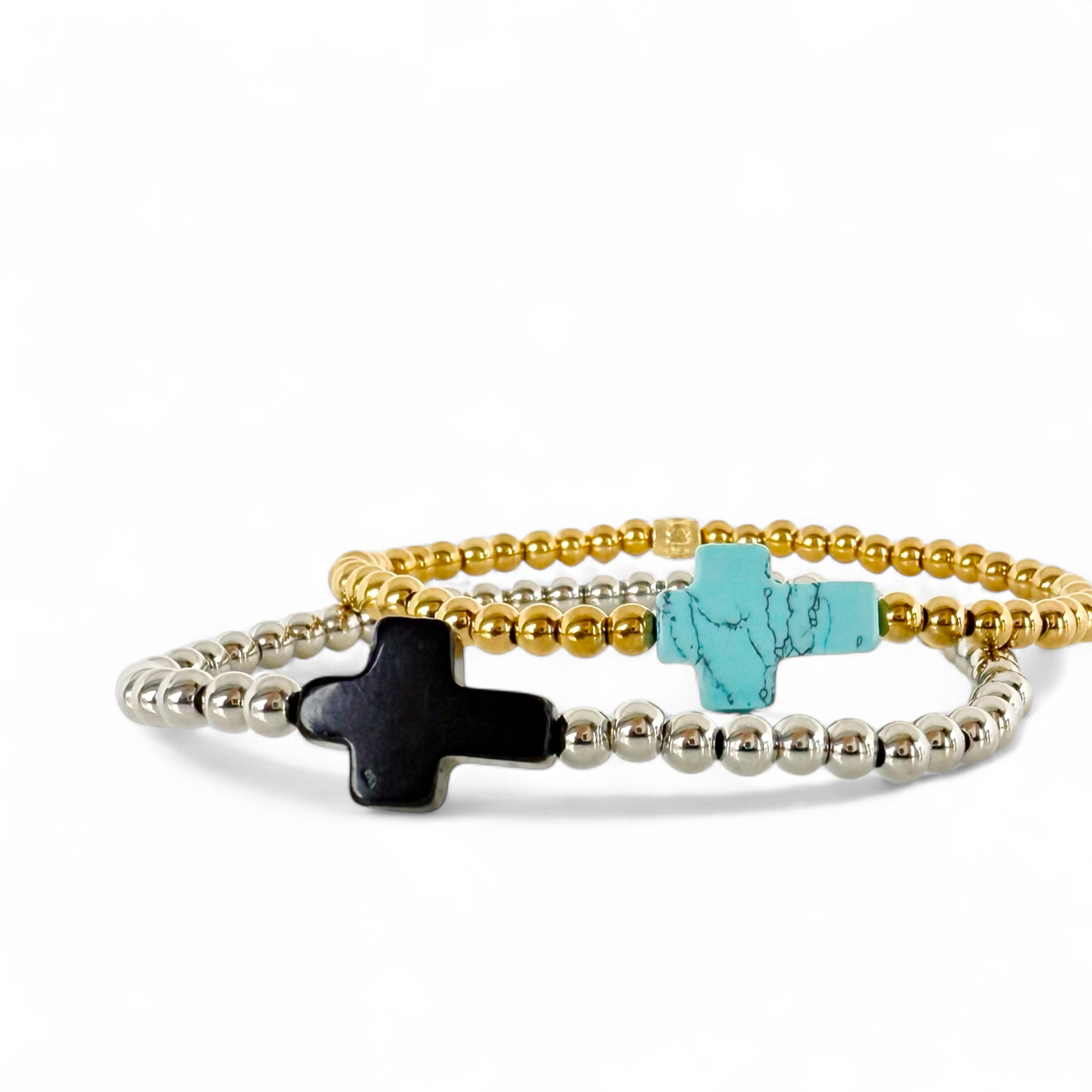 Cross Gemstone - Light Turquoise - Silver