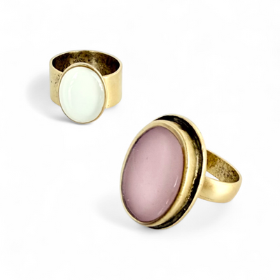 St. Tropez Double Oval Ring - Peony Blush - Gold