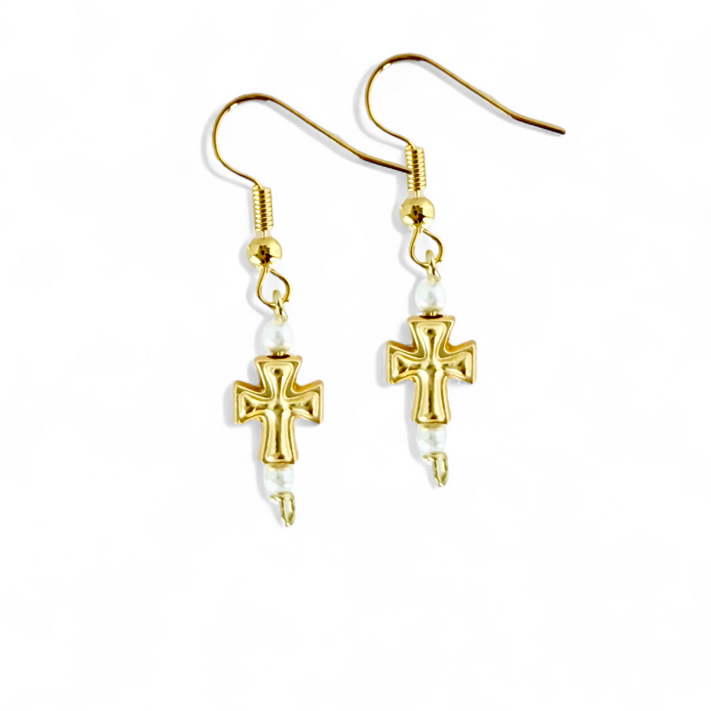 Annette Cross Earrings - Gold with Pearl