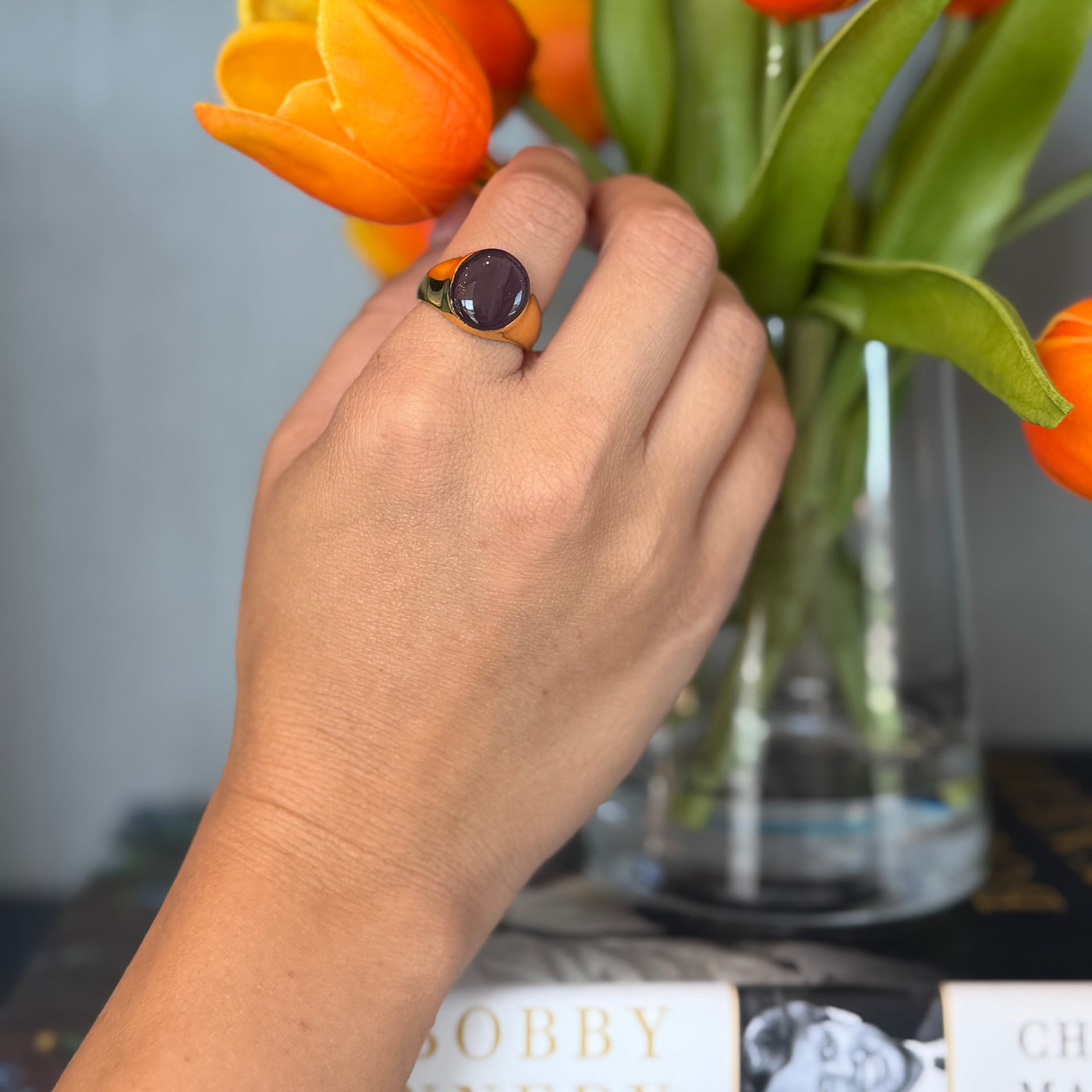 Plum Oval Domed Ring - Gold