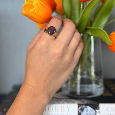Plum Oval Domed Ring - Gold