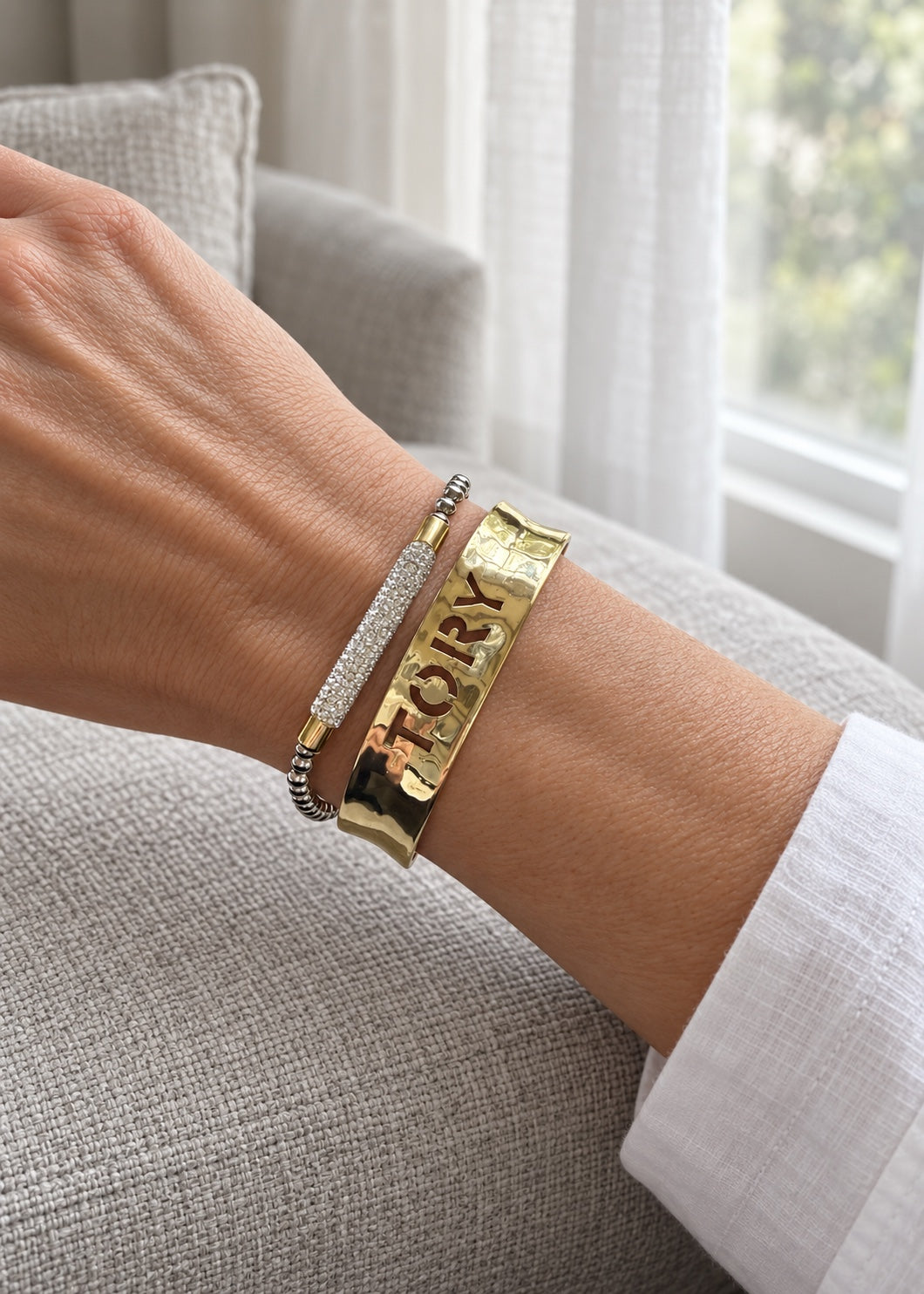 Concave Cut-Out Name Cuff – ½″ Gold
