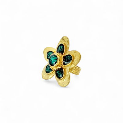 St. Tropez Quinpetal Ring - Teal - Gold