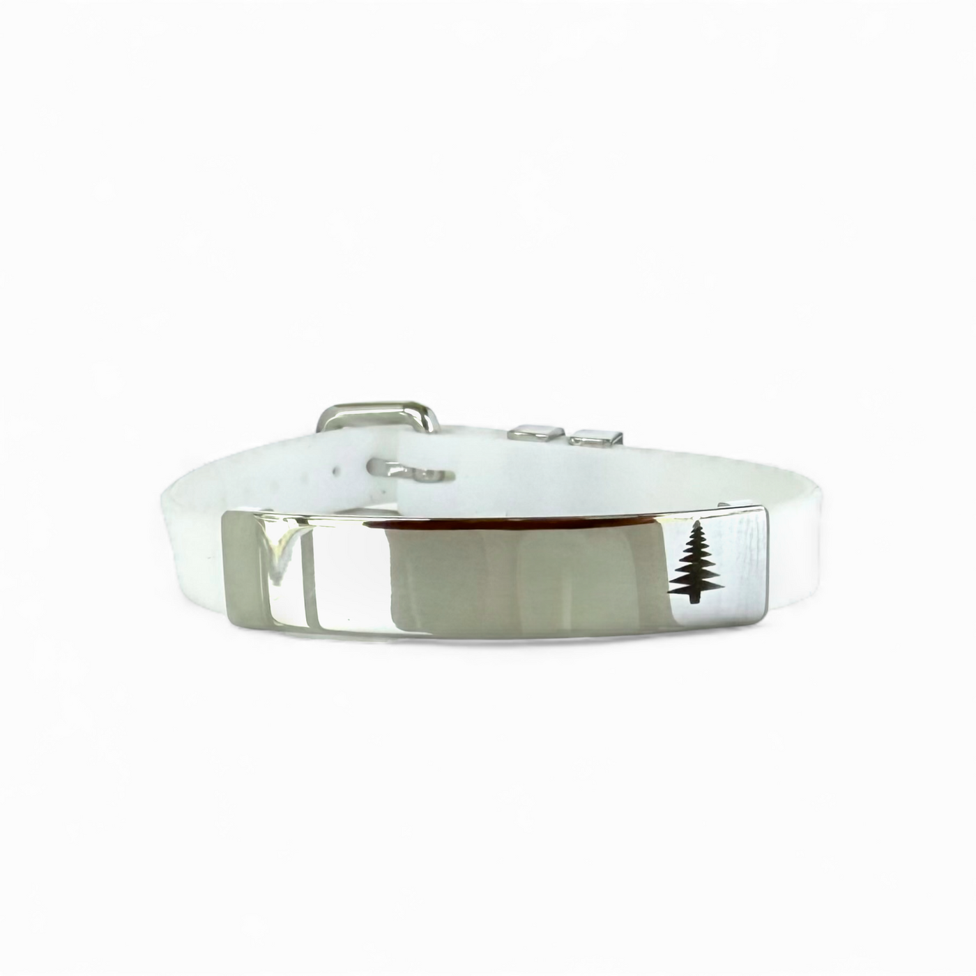 White Silicone Band - Engraved Tree - Silver