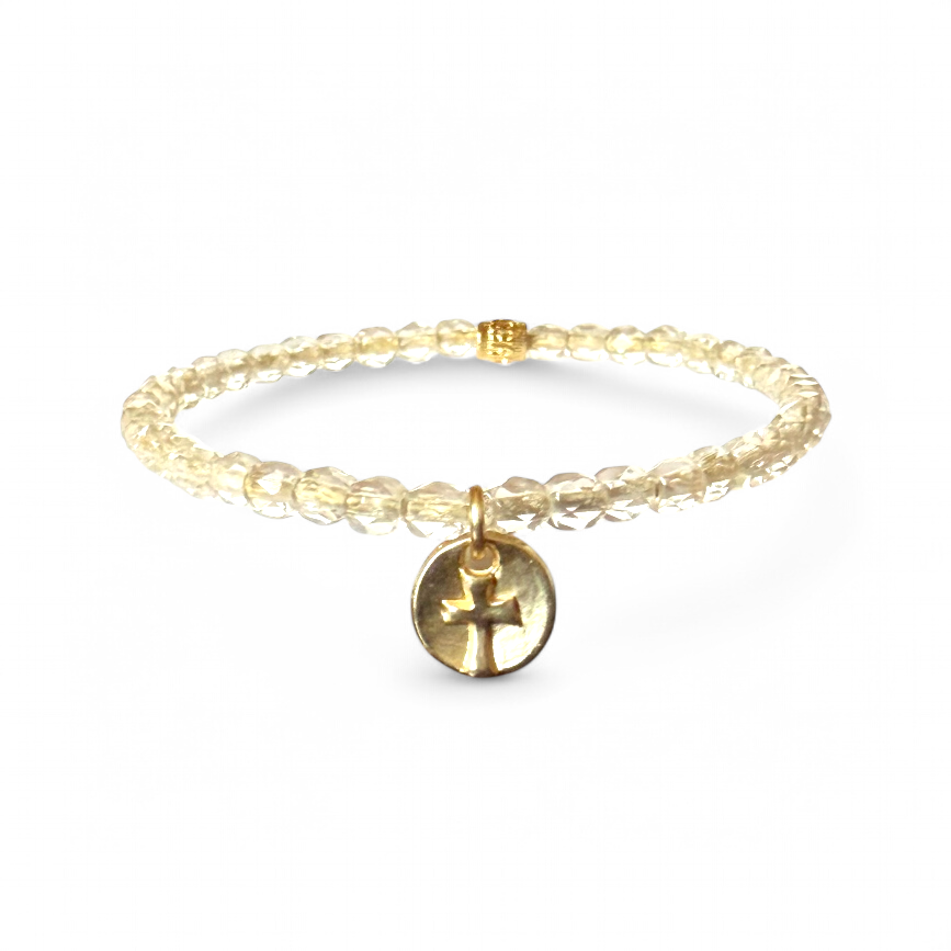 Eve - Golden Dew Circle Embossed Cross with Gold