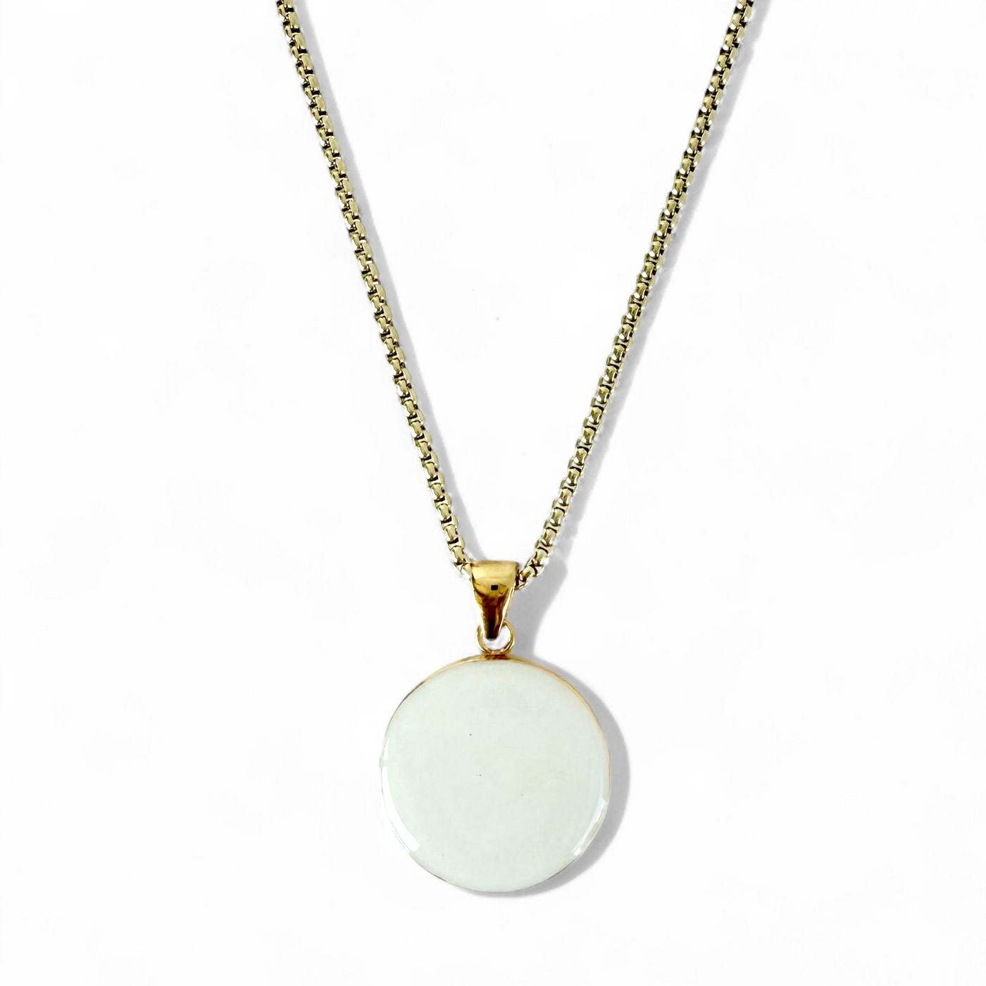 Round 1" Pendant Gold Necklace - Pearl White