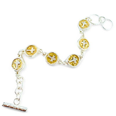 Constantina Silver and Gold with Silver Cross - Bracelet