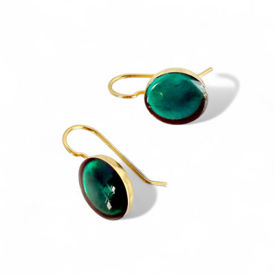 Round Drop Earrings - Teal - Gold