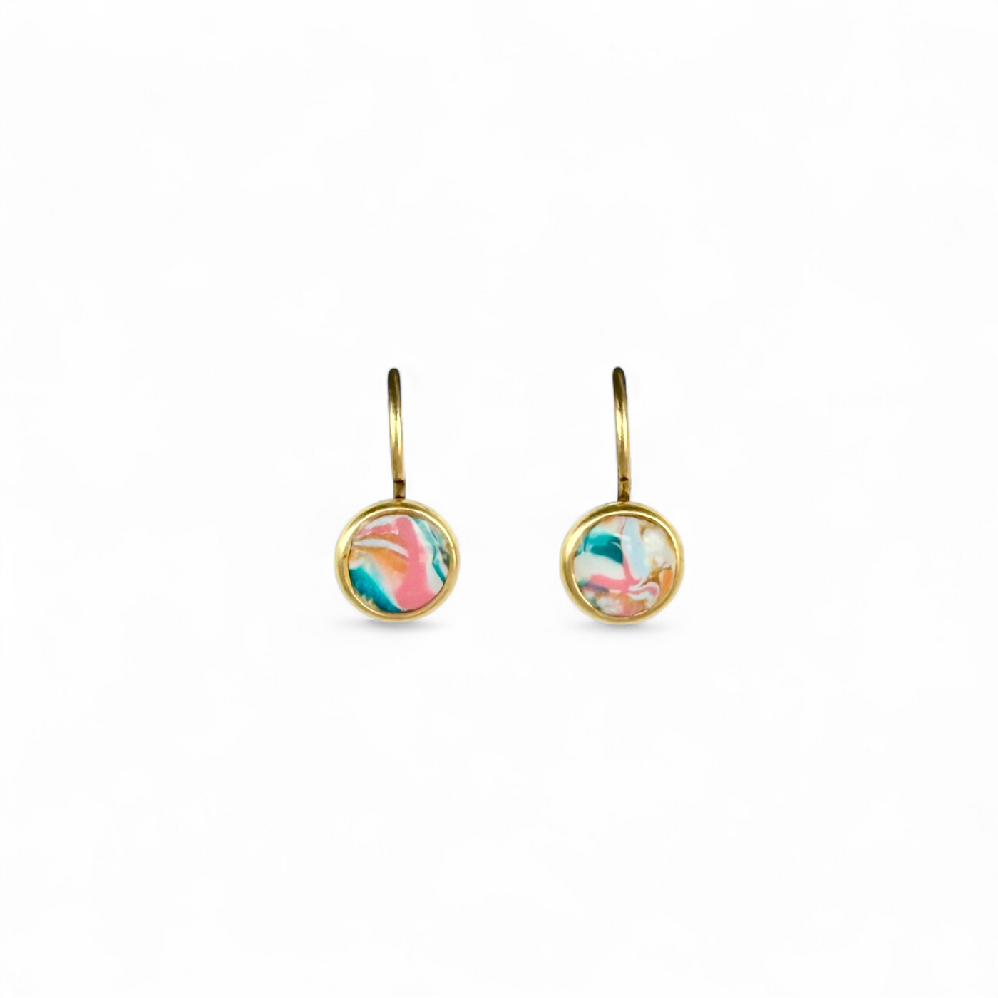Mini Round Drop Earrings - Striped Summer Sunset - Gold