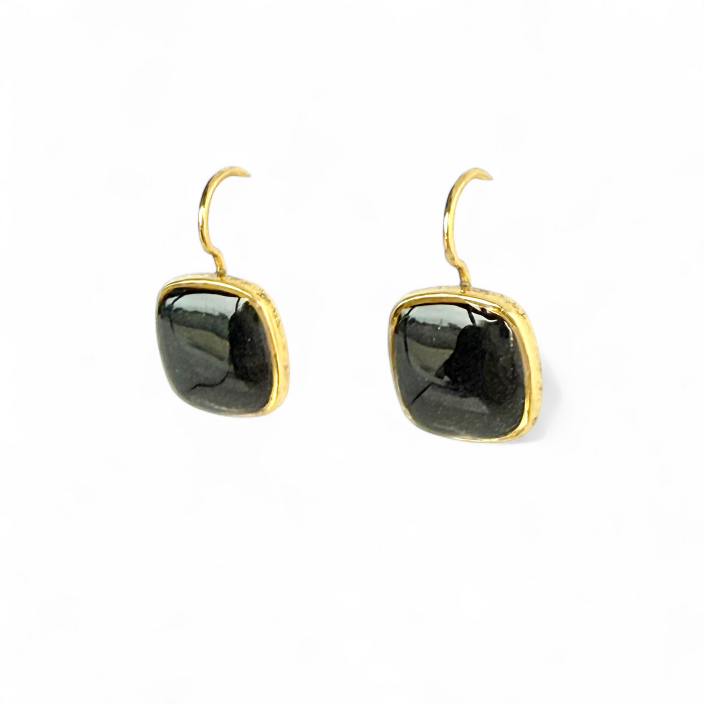 Square Drop Earrings - Black - Gold