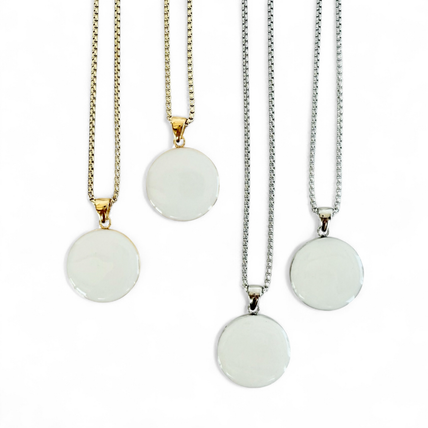 Round 1" Pendant Silver Necklace - Pearl White