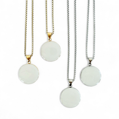 Round 1" Pendant Silver Necklace - Pearl White