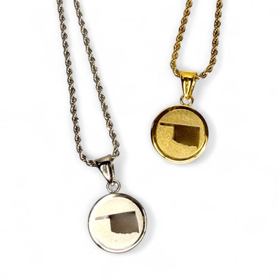 Oklahoma Map Engraved Charm Necklace - Silver