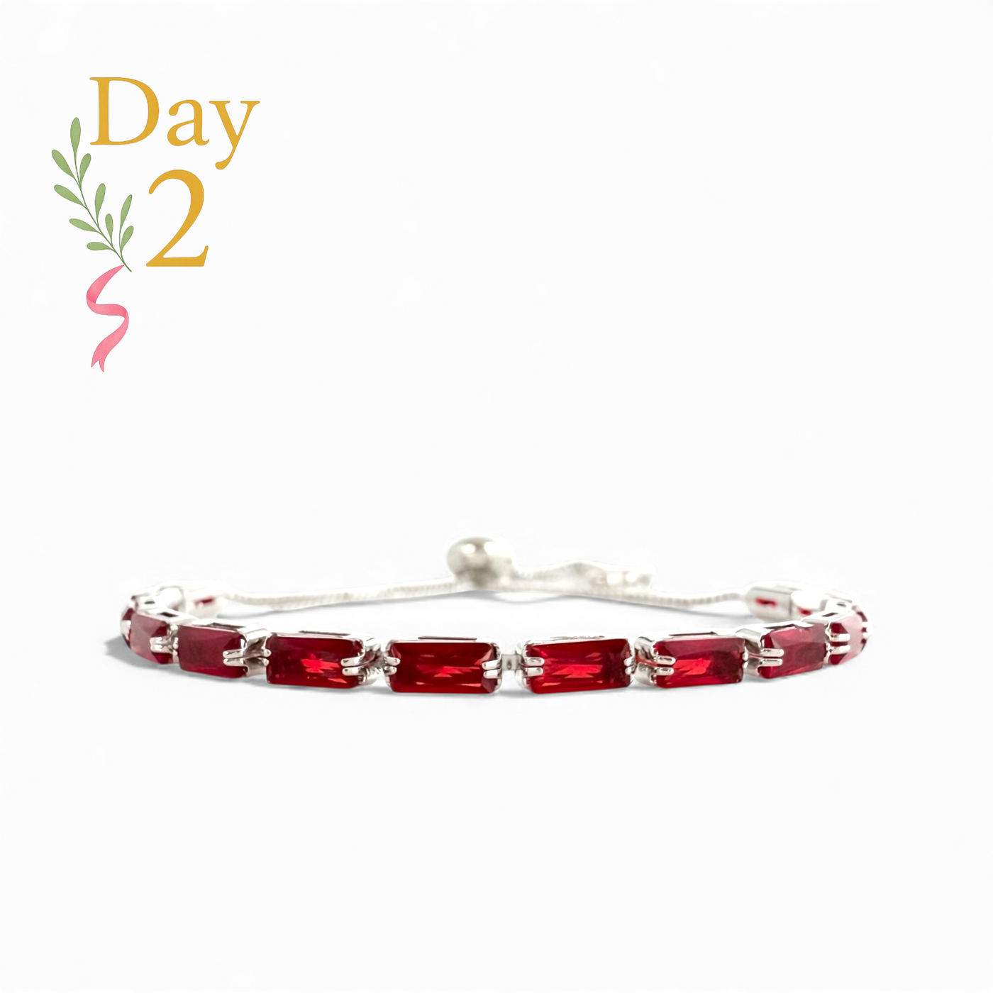Day 2: Martina Emerald Cut Slider - Red - Silver + Santa Pouch