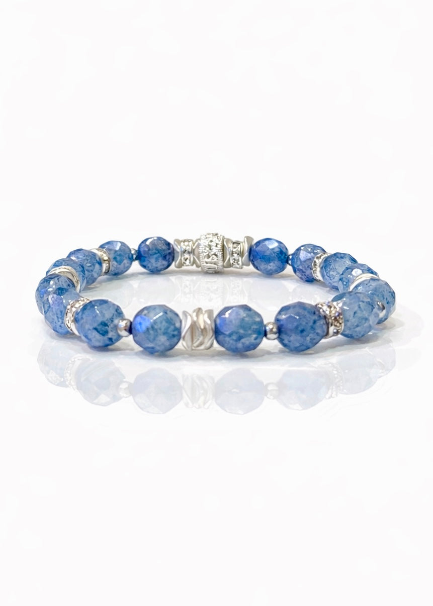 Slate Blue Silver Faceted 8mm