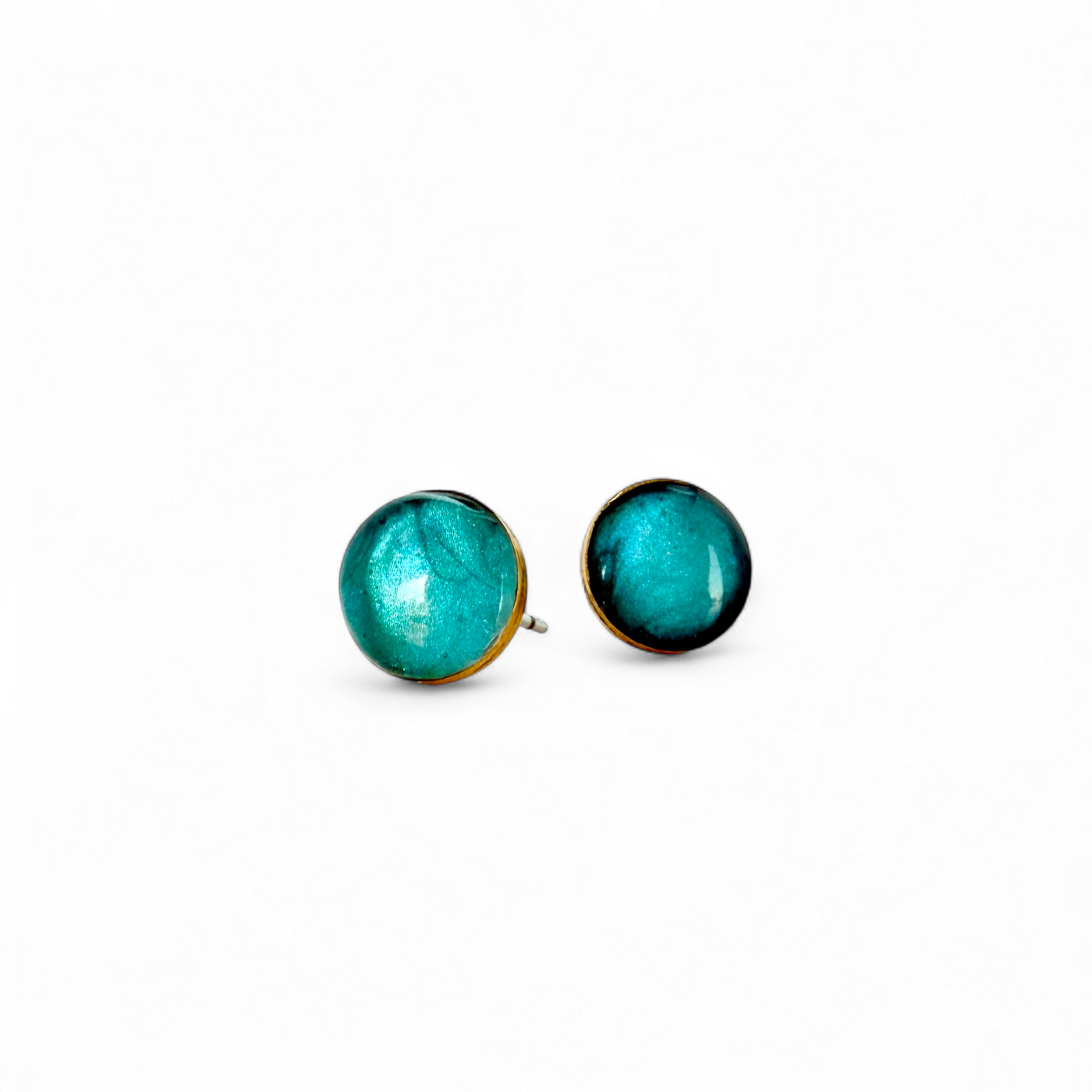 Mini Round Stud Earrings - Sea Glass - Gold