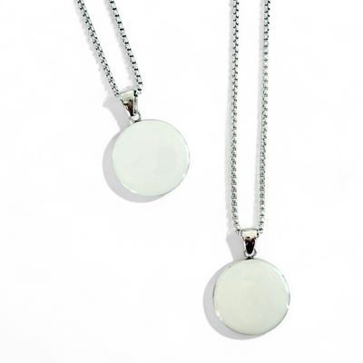 Round 1" Pendant Silver Necklace - Pearl White