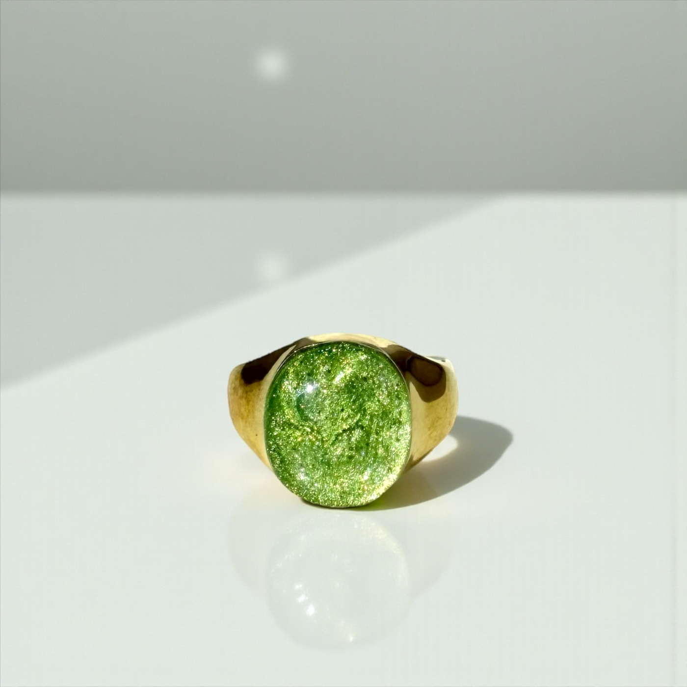Enchanted Green Oval Domed Ring - Gold