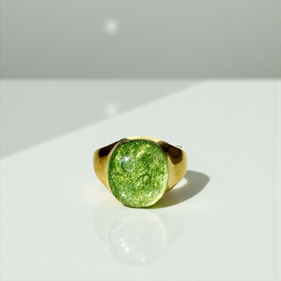 Enchanted Green Oval Domed Ring - Gold