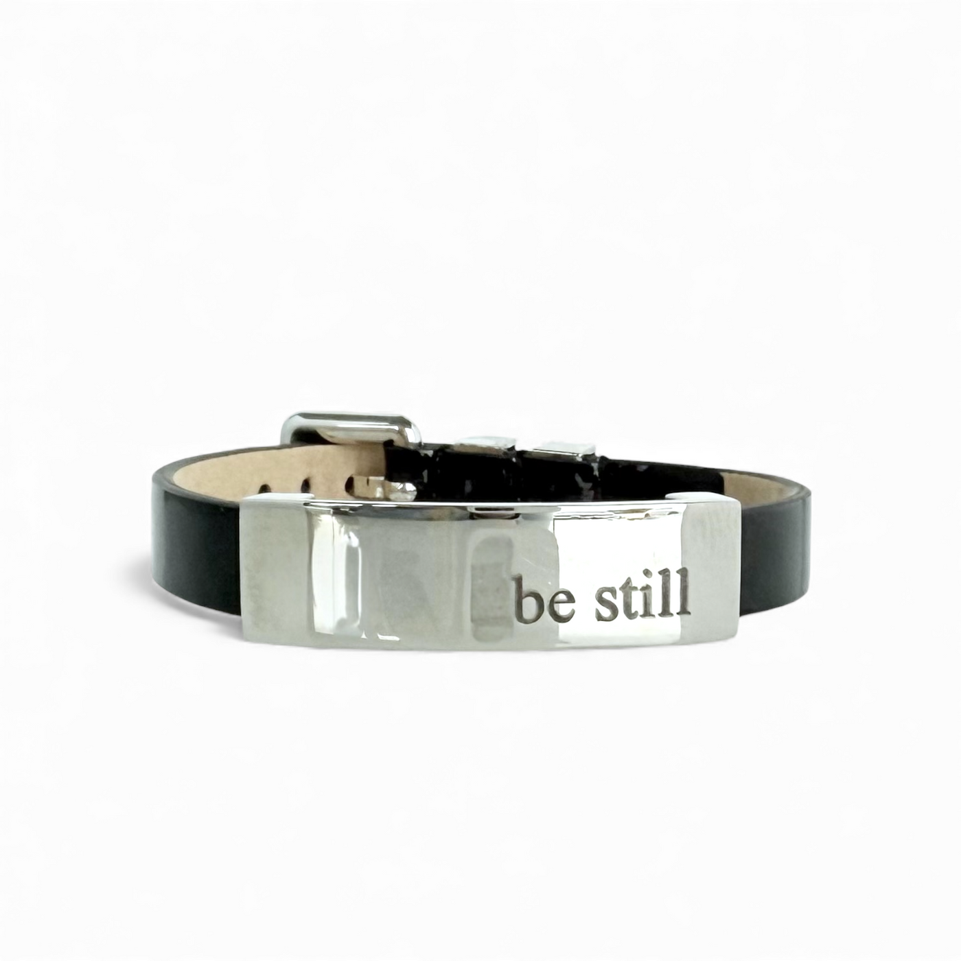 Black Patent Leather Wrap - Silver - Engraved - Be Still