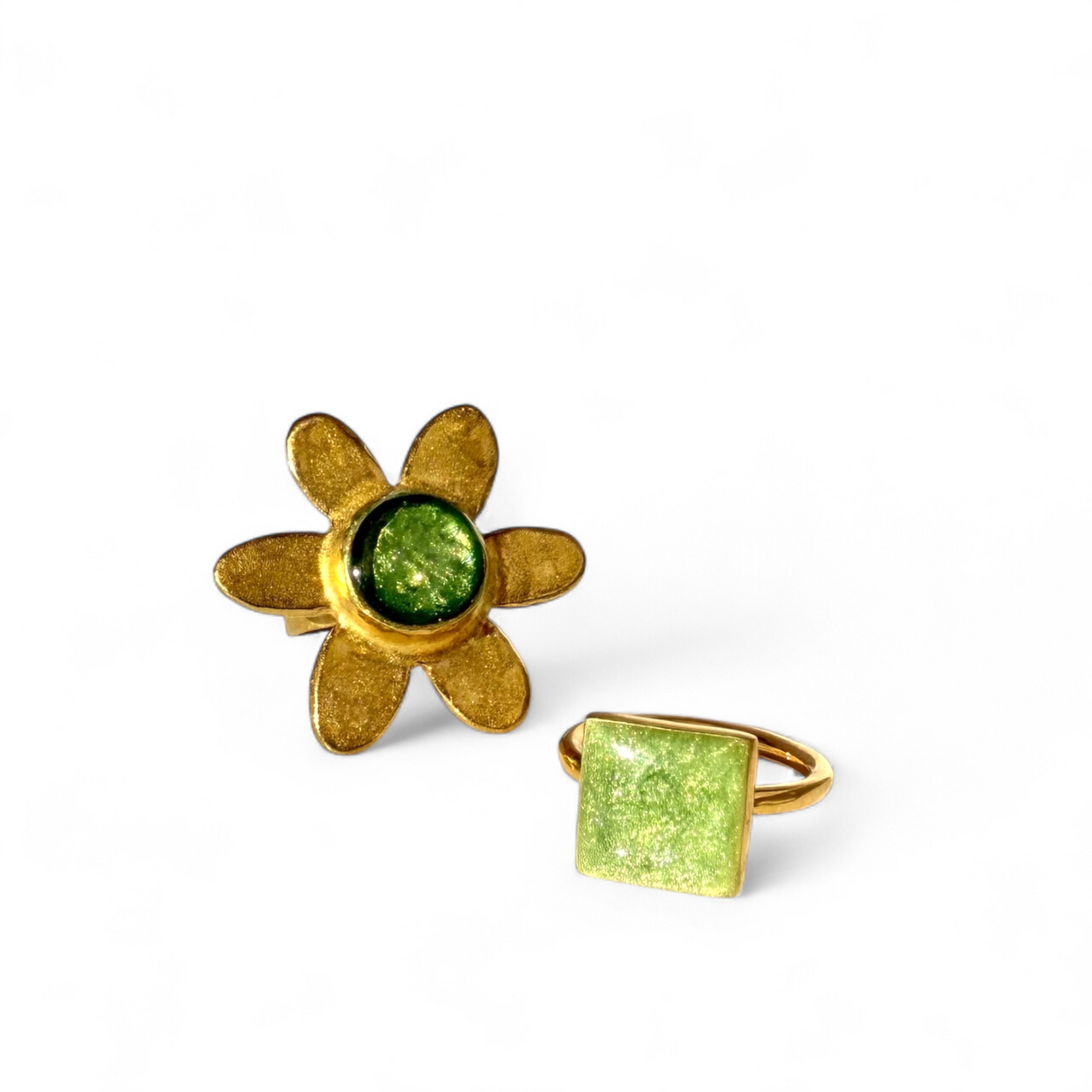 Enchanted Green Square Ring - Gold