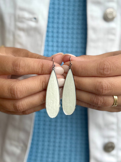 Pearl White Teardrop Earrings - Silver