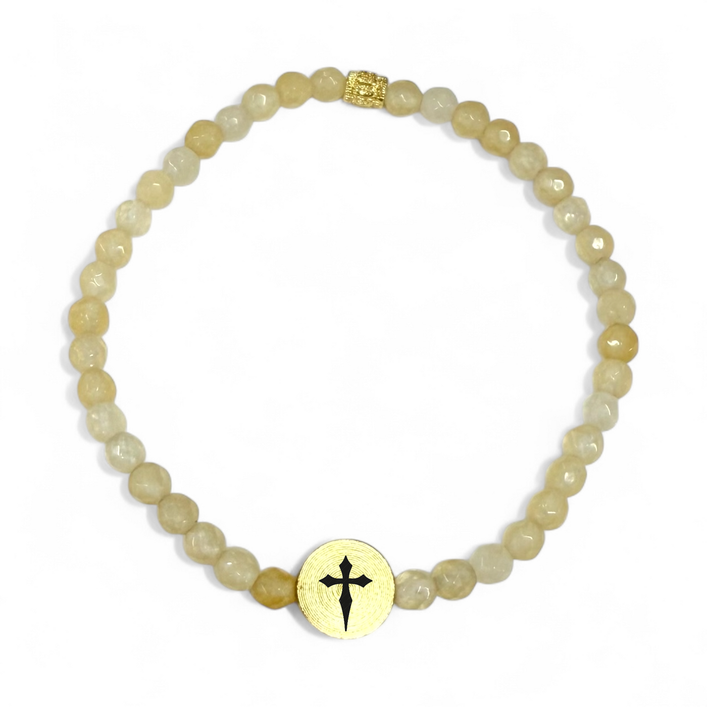 Cross Engraved Round Charm - Pale Amber
