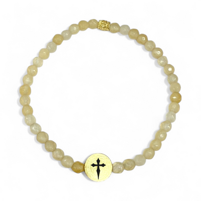 Cross Engraved Round Charm - Pale Amber