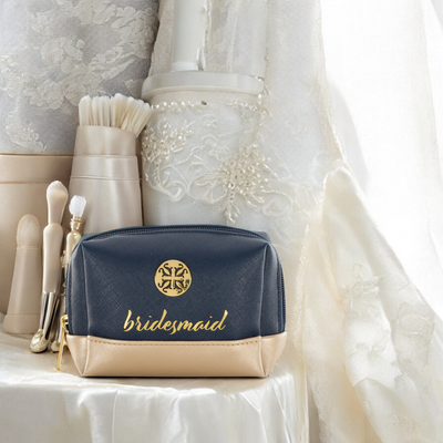 Bridesmaid Cosmetic Bag - Navy and Gold