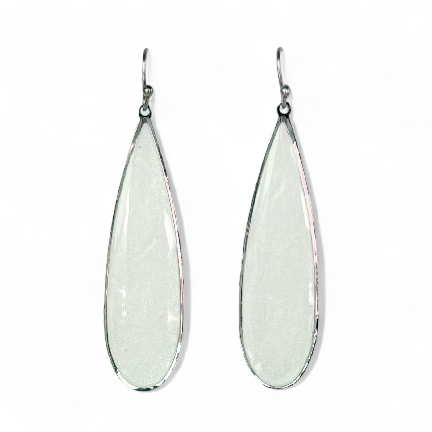 Pearl White Teardrop Earrings - Silver
