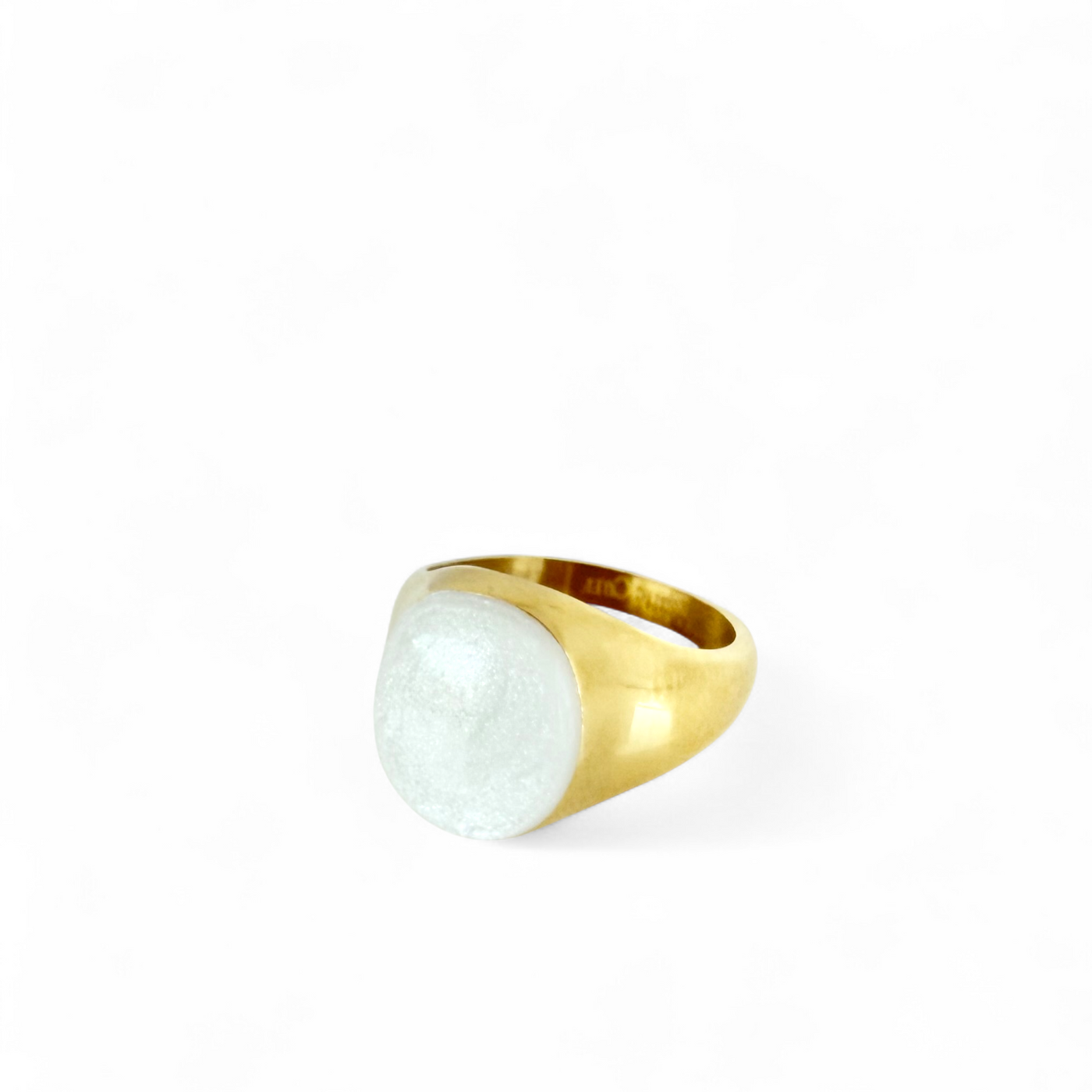 Pearl White Oval Domed Ring - Gold