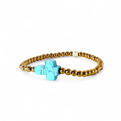 Cross Gemstone - Light Turquoise - Gold