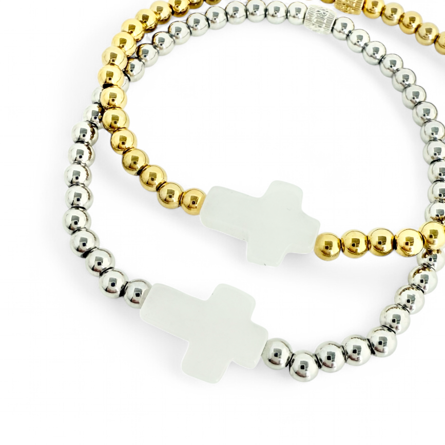 Gemstone Cross - White Jade with Silver