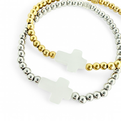 Gemstone Cross - White Jade with Silver