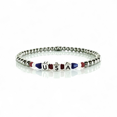 USA - RW&B - Block Letters - Silver