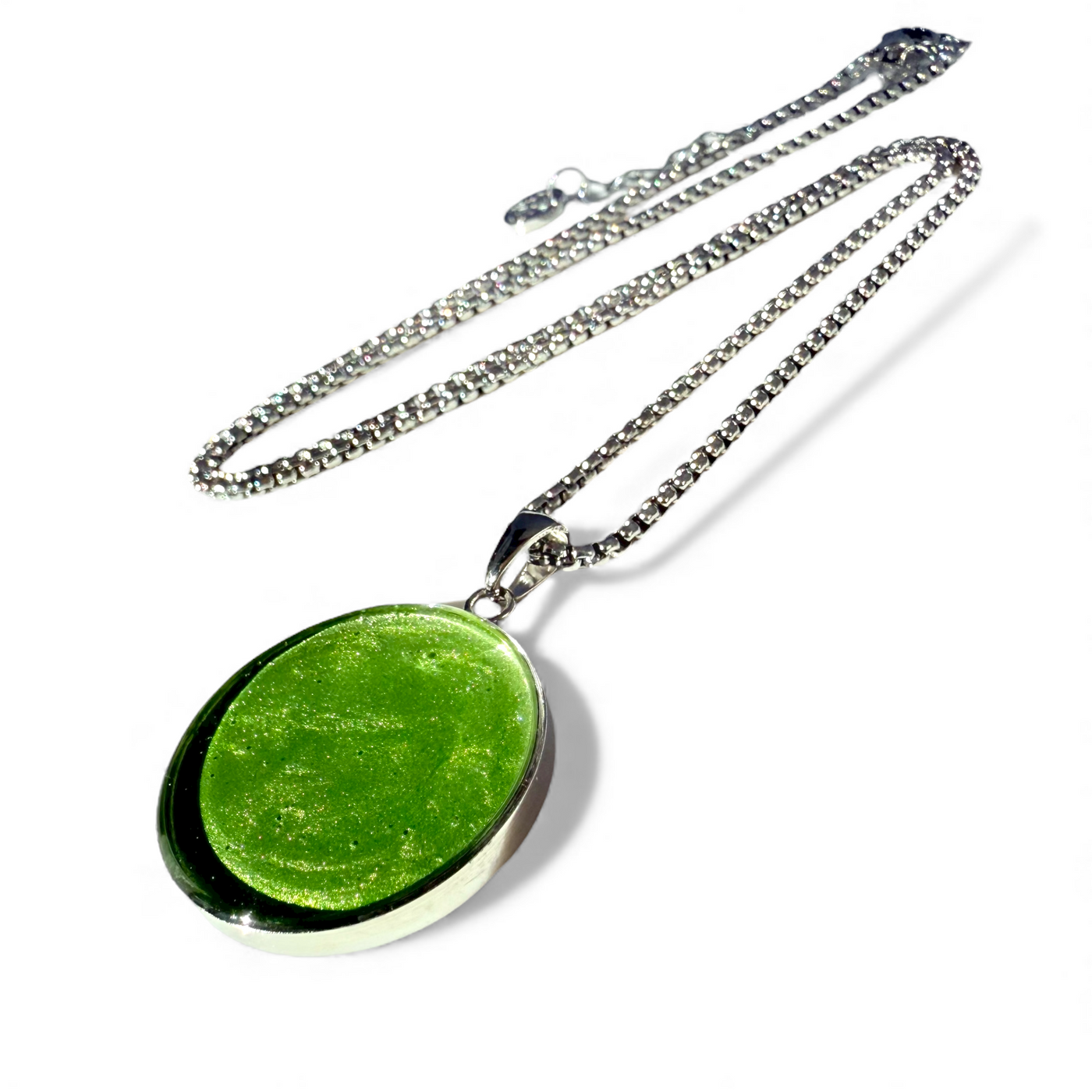 Round 1" Pendant Silver Necklace - Enchanted Green