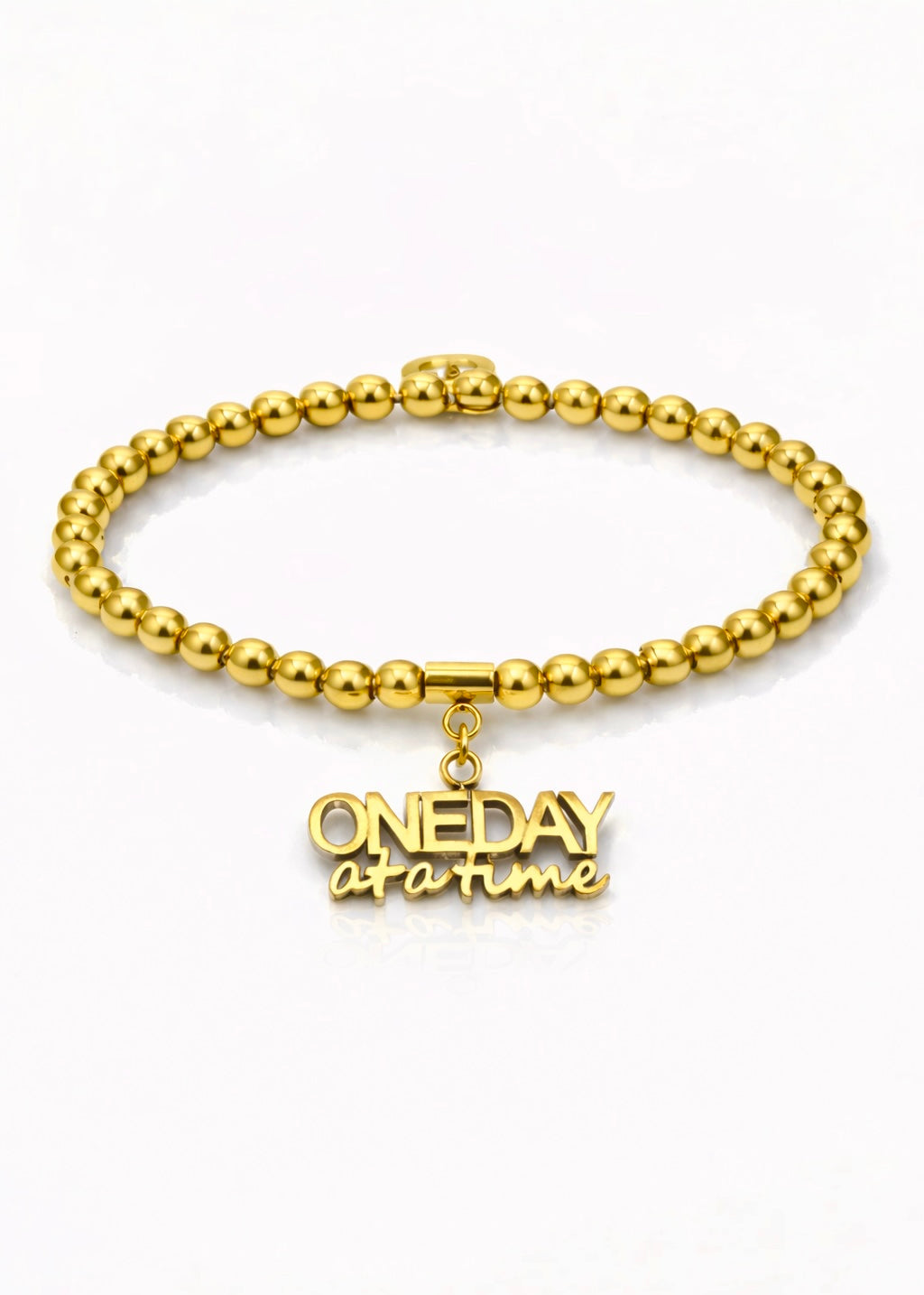 One Day At A Time 4mm Beaded (Gold with Gold Charm)