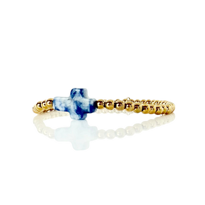 Gemstone Cross - Cloudy Blue Spot Jasper - Gold