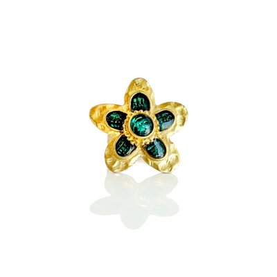 St. Tropez Quinpetal Ring - Teal - Gold