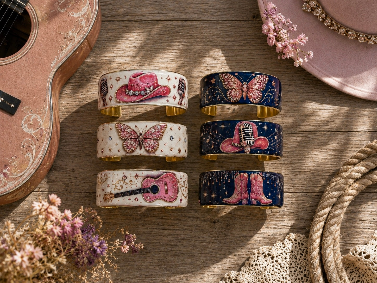 The Dolly Art Deco Collection - Pink Butterly/Purple Background (1 inch)