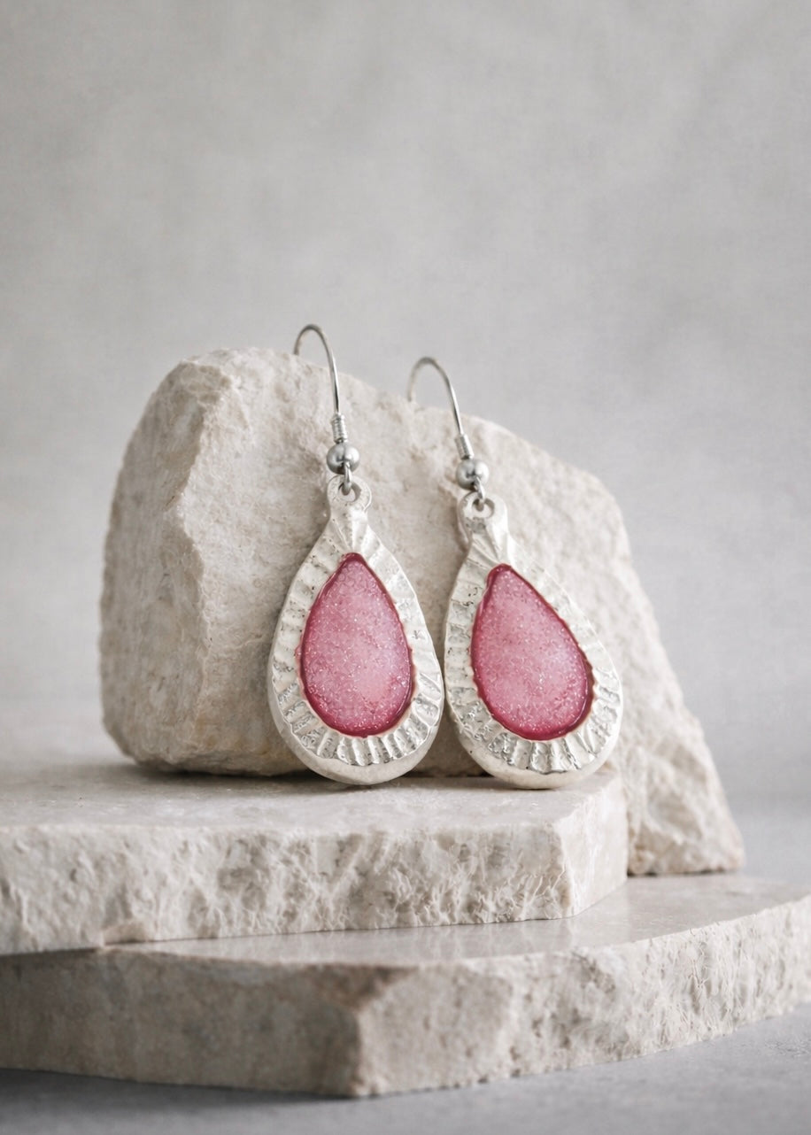 Sweetheart Frances Pink Earrings - Silver
