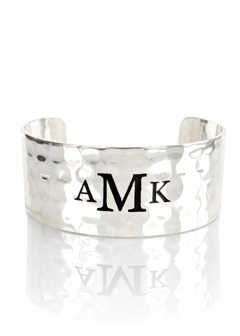 1.0 Custom Engraved Monogram Silver Cuff - Garamond Font